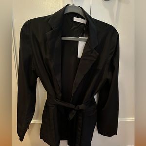 Grana 100% silk blazer with tie waist black